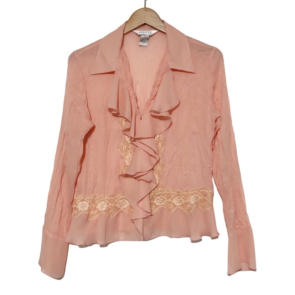 Vintage 90s Allison Taylor Crinkle Ruffled Blouse - Picture 3 of 12